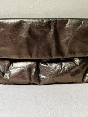 Vintage Clemente Metallic Genuine Leather Fold Over Clutch Like New